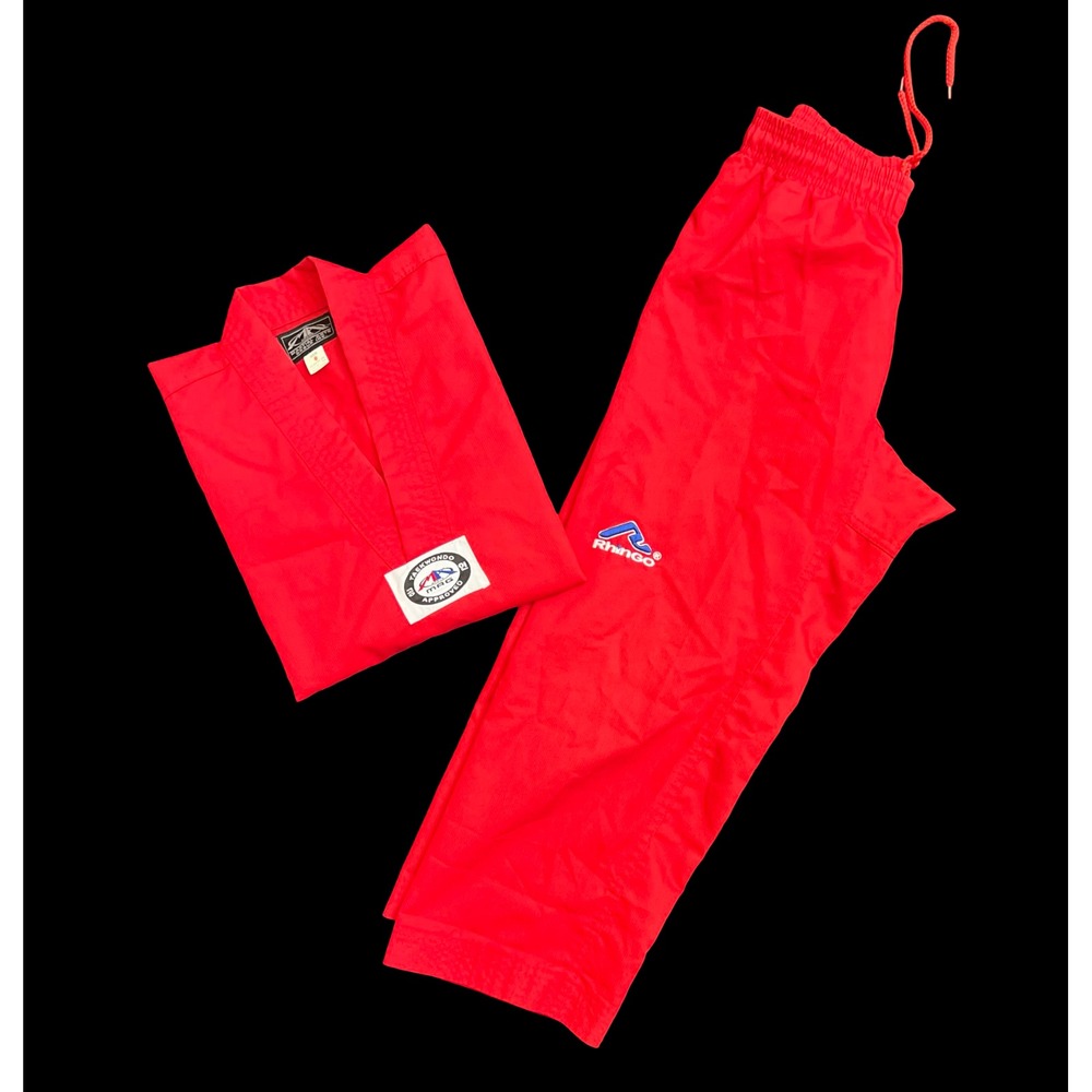 Rhingo Taekwondo Uniform Dobok Youth Size 0 Red V-Neck Top Pants Set TKD Martial